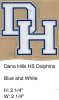 Dana Hills Dolphins HS (CA) white outlined in blue DH